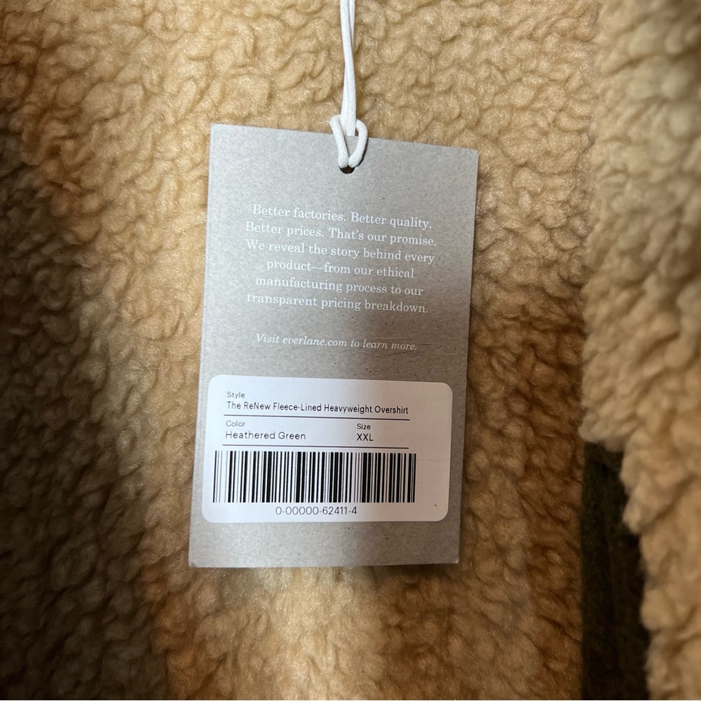 Everlane ReNew Fleece Lined Overshirt XXL Green Heavyweight Jacket NWT - Picture 6 of 12
